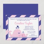 Seewal-Babyparty-Einladungsrosa u. -marine Einladung (Vorne/Hinten)