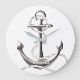 Seewanduhr des silbernen Ankers personalisiert Große Wanduhr
