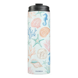 Seewasserfarben-Muscheln und Korallenrohpapier Thermosbecher