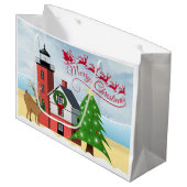Seeweihnachtstasche mit Leuchtturm Große Geschenktüte (Vorderseite Schrägansicht)