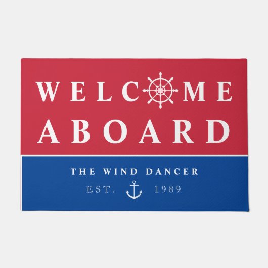Seewillkommen an Bord addieren Namensboot Fußmatte (Vorderseite)