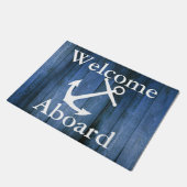 Seewillkommen an Bord des weißen Anker-Blau-Holzes Fußmatte (Schrägansicht)