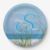 Seeziegel in weißem Sand-Hochzeitsplatten Pappteller (Vorderseite)