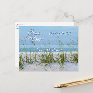 Seeziegel Save the Date in weißem Sand Postkarte