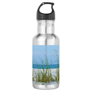 Seezunge in weißem Sand und Edelstahlmatte Edelstahlflasche