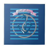 Segel Away Nautical Anchor mit blauen Streifen Fliese (Vorderseite)