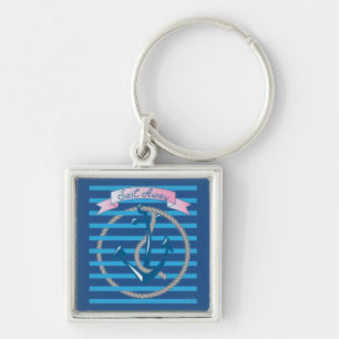 Segel Away Nautical Anchor mit blauen Streifen Schlüsselanhänger