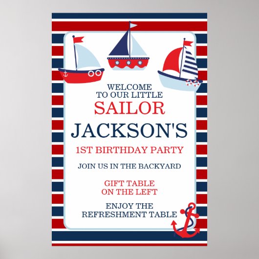 Segel-Boote 1. Geburtstag Poster (Vorne)
