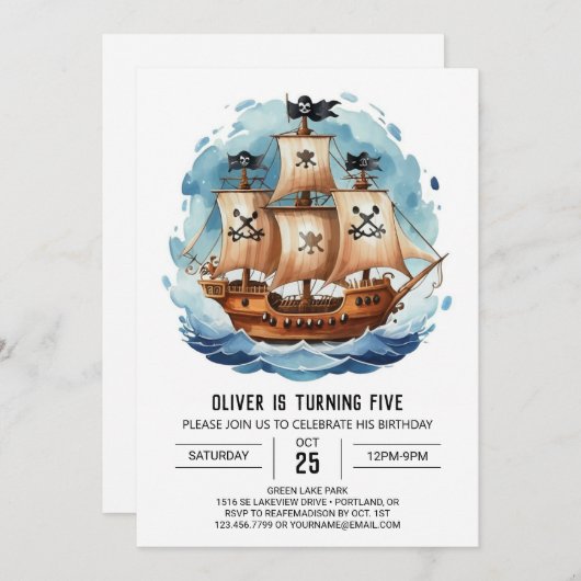 Segel Custom Happy Pirate Geburtstag Einladung (Vorne/Hinten)