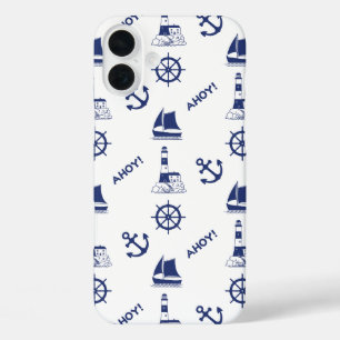 Segel Illustration Muster Navy Blue+White iPhone 16 Plus Hülle