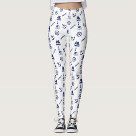 Segel Illustration Muster Navy Blue+White Leggings