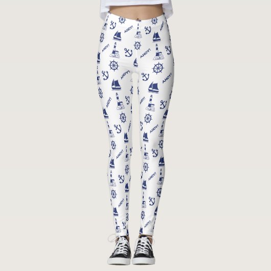 Segel Illustration Muster Navy Blue+White Leggings (Vorderseite)
