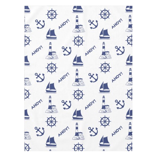 Segel Illustration Muster Navy Blue+White Tischdecke (Vorderseite)
