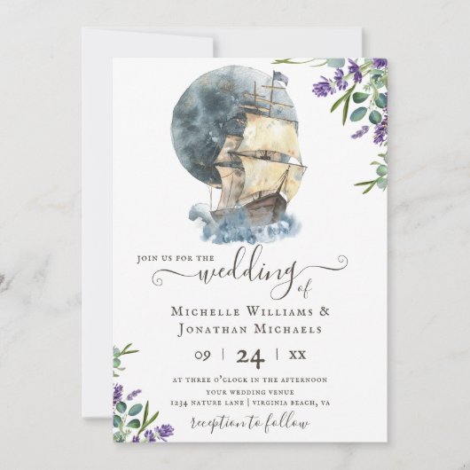 Segel Lavendel Wedding Einladung (Vorderseite)