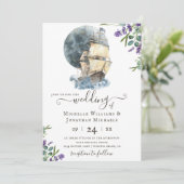 Segel Lavendel Wedding Einladung (Stehend Vorderseite)