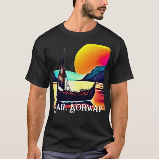 Segel Norwegen mit dem Wikinger Schiff T-Shirt (Vorderseite)