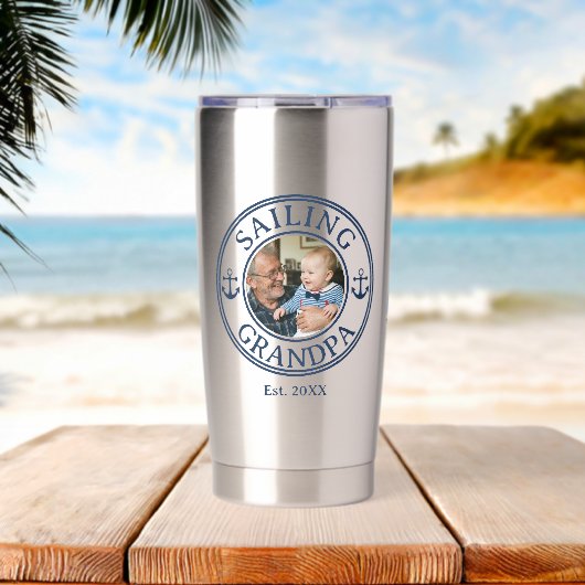 Segel-Opa-Jahr-Established-Foto Thermobecher (Strand (gedreht))