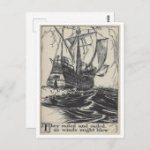 Segel Pirate Ship Vintag Book Illustration Postkarte (Vorne/Hinten)