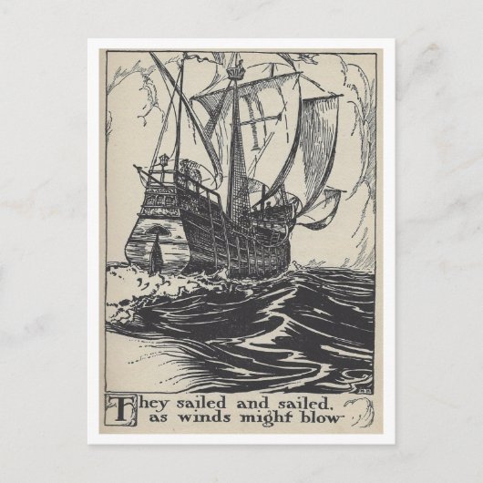 Segel Pirate Ship Vintag Book Illustration Postkarte (Vorderseite)