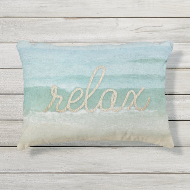 Segel-Relax-Text auf Meereswasserfarbe Kissen Für Draußen (Vorderseite)