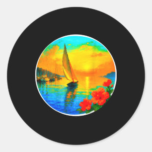 Segel-T-Shirt für Nautical-Bootliebhaber - Sonnenu Runder Aufkleber