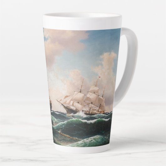 Segel Tall Clipper Ship Ocean Waves Latte Tasse (Rechte Ecke)