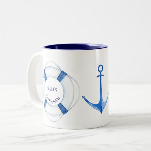 Segel weg Lebensring und Anker Lifesaver Zweifarbige Tasse (Vorderseite Links)