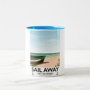 Segel weg Vintage-Reiseposter Zweifarbige Tasse