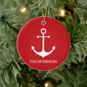 Segelanker Red Custom Boat Name Weihnachten Keramik Ornament
