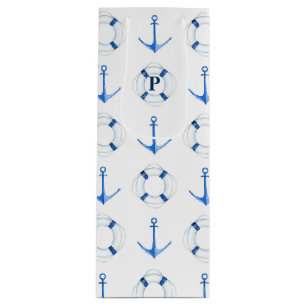 Segelblau Anker und Lebensring Nautical Geschenktüte Für Weinflaschen