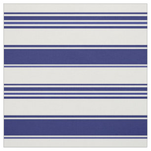 Segelblau & Weiße Strandstreifen (großer Maßstab) Stoff