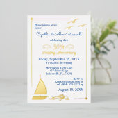Segelboot 50. Hochzeitstag Gold Folieneinladung (Stehend vorne)