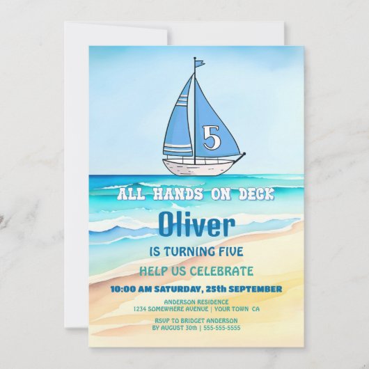 Segelboot 5. Geburtstagsparty Einladung (Vorderseite)