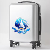 Segelboot-Abenteuer unter mondbeschienenem Himmel Aufkleber (Koffer)