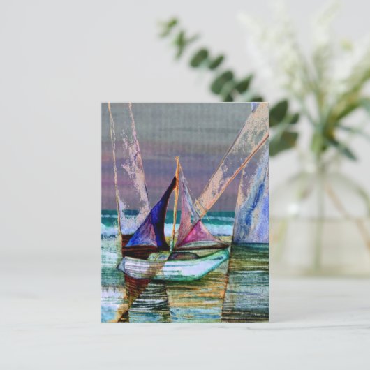 Segelboot Abstrakt Türkisches Meer Postkarte (Stehend Vorderseite)