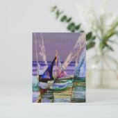 Segelboot Abstrakte Lila Meereswellen Postkarte (Stehend Vorderseite)