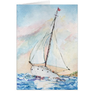 Segelboot an der SeeKunst-Aquarell-Malerei