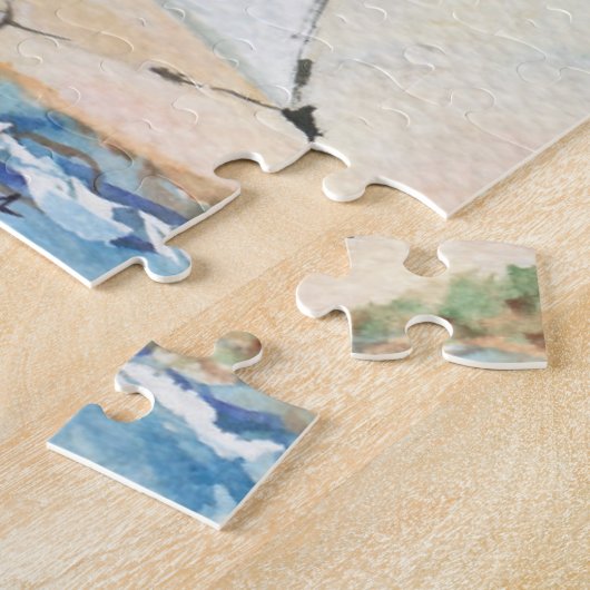 Segelboot an der SeeKunst-Aquarell-Malerei Puzzle (Seite)