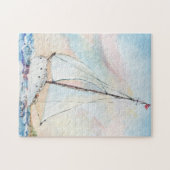 Segelboot an der SeeKunst-Aquarell-Malerei Puzzle (Horizontal)