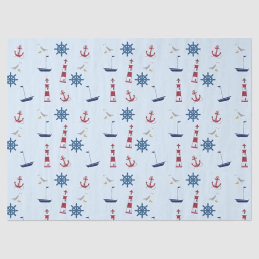 Segelboot Anchor Lighthouse Nautical Seidenpapier (Vorderseite)