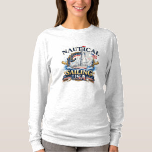 Segelboot Anker Ozean Grafik Lang T-Shirt