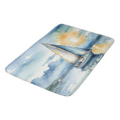 Segelboot Aquarell auf dem Lago Maggiore Badematte (Schrägansicht)