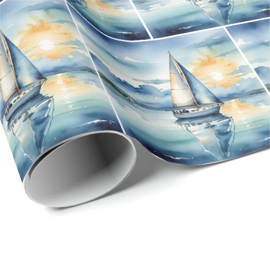 Segelboot Aquarell auf dem Lago Maggiore Geschenkpapier (Rolleneckpunkt)