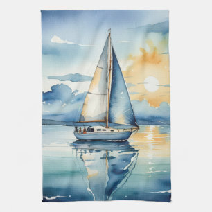 Segelboot Aquarell auf dem Lago Maggiore Geschirrtuch