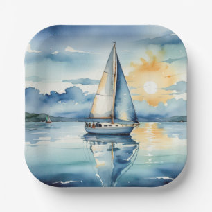 Segelboot Aquarell auf dem Lago Maggiore Pappteller