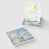 Segelboot Aquarell im Sonnenschein Steinuntersetzer (Seitenansicht)