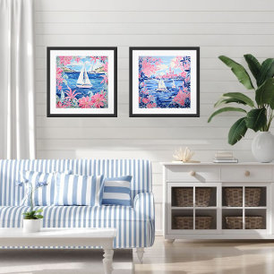 Segelboot Aquarell Rosa Tropischer Platz Poster