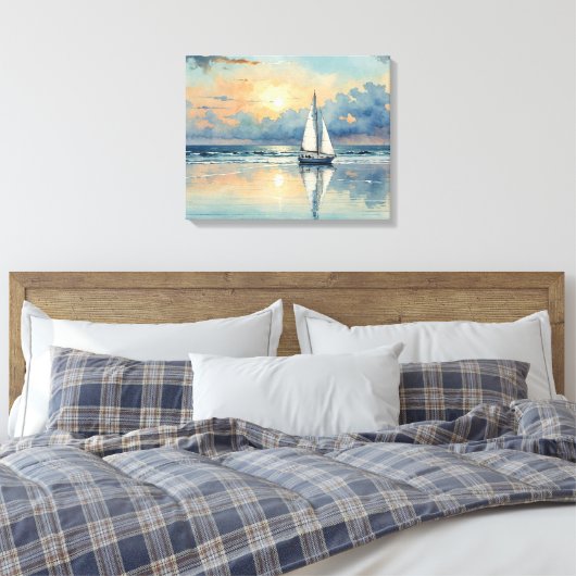 Segelboot Aquarellbahn auf Ozeanmalerei Leinwanddruck (Insitu (Schlafzimmer))
