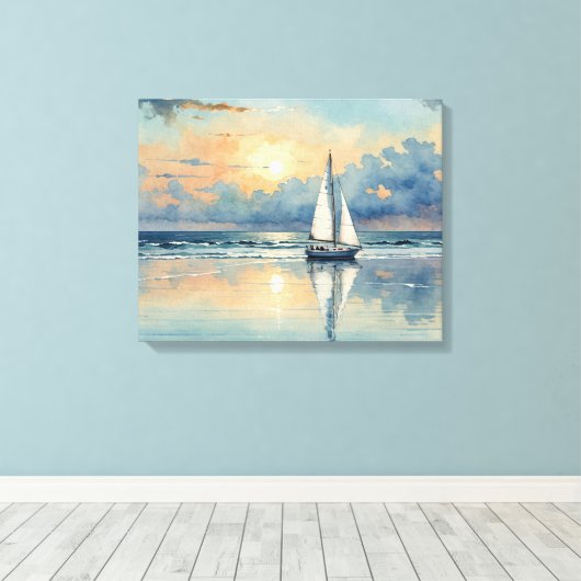 Segelboot Aquarellbahn auf Ozeanmalerei Leinwanddruck (Insitu (Holzboden))