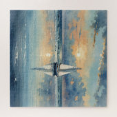 Segelboot Aquarellbahn auf Ozeanmalerei Puzzle (Horizontal)